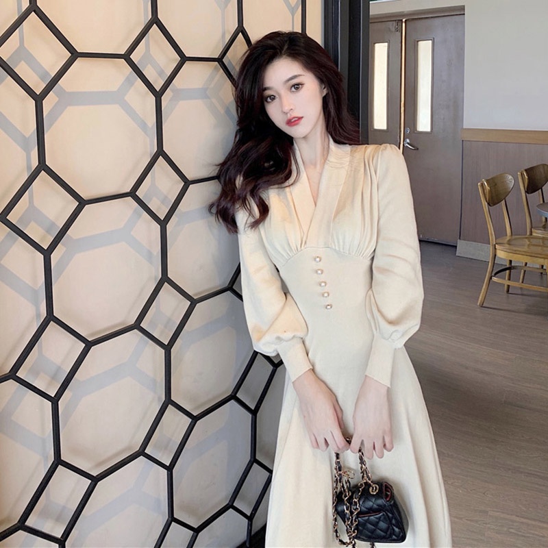 Đầm dệt kim kiểu Pháp thời trang mùa thu cho nữ 2022