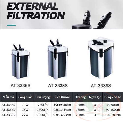 Lọc thùng Atman AT 3338S, 3339S canister filter lọc ngoài bể cá tép thủy sinh
