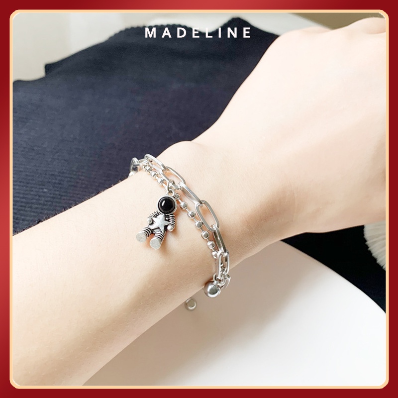 Vòng đeo tay nữ Madeline T03 phối mặt hình phi hành gia thời trang phong cách retro Hàn Quốc