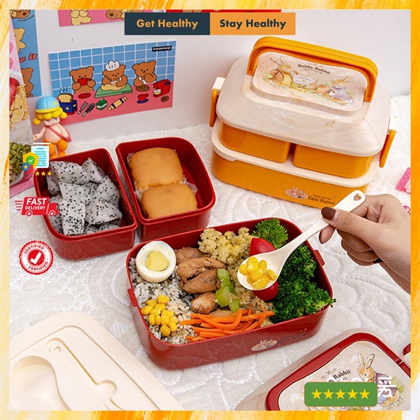 Hộp Cơm Văn Phòng 3 Ngăn 2 Tầng Nhật Bản Có Quai Xách / Hộp Cơm Chia Ngăn
