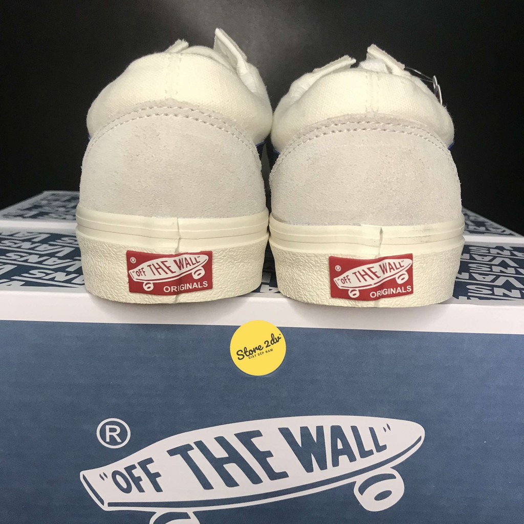 [Tặng Kèm Hộp + Vớ Xinh] Giày Sneakers Vans Trắng Xám Sọc Xanh Dương Da Lộn R11 Giày Vans Style 36 Siêu Đẹp | BigBuy360 - bigbuy360.vn