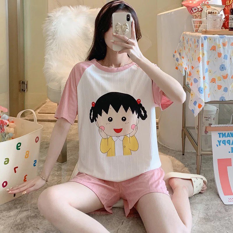[Sẵn] Đồ bộ bông lanh Quảng Châu, pijama quần ngắn, đồ mặc ở nhà họa tiết hoạt hình dễ thương | BigBuy360 - bigbuy360.vn
