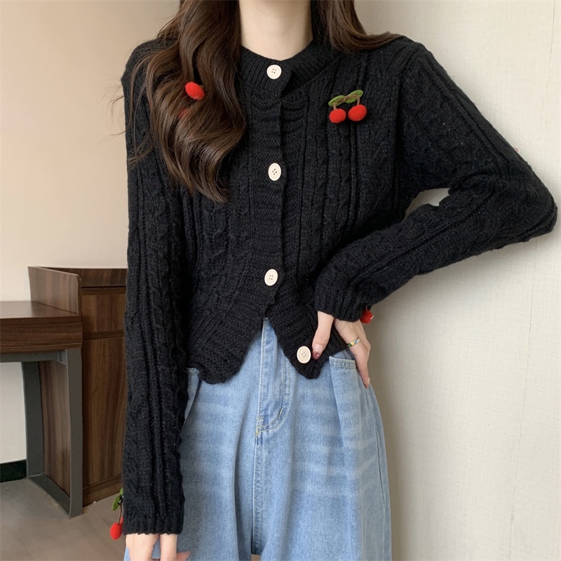 Áo Khoác Len Không Tay Kèm Áo Cardigan In Hình Trái Cherry Thời Trang Cho Nữ