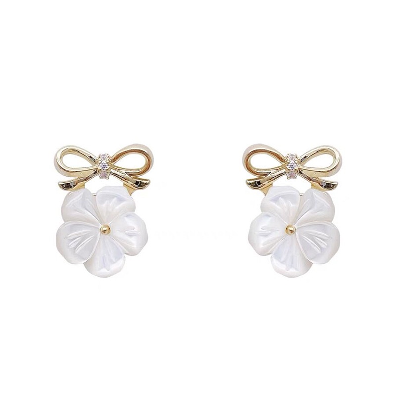 Bông Tai Mạ Bạc 925 Hình Nơ / Bông Hoa / Vỏ Sò Thời Trang Xinh Xắn Cho Nữ