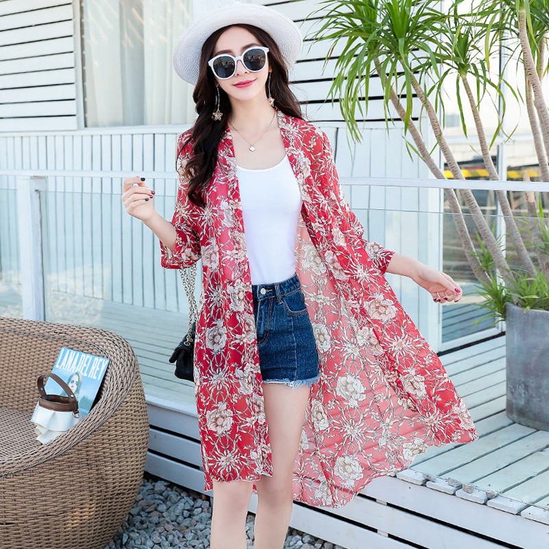 Áo Khoác Cardigan Vải Chiffon Dáng Dài Phong Cách Thái Lan