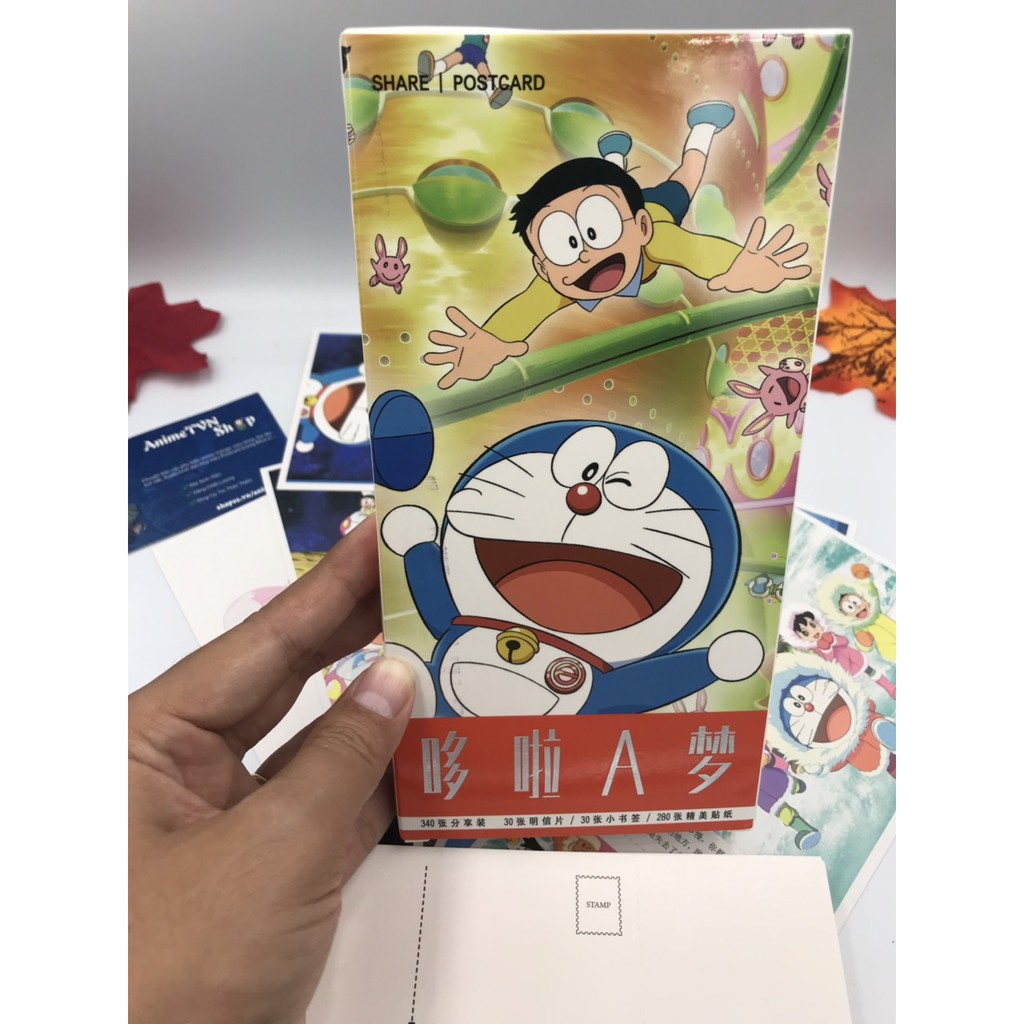Hộp Postcard Bưu thiếp (Trọn bộ 340 Hình có Sticker) Anime/Manga Doraemon Chú mèo máy thần kì