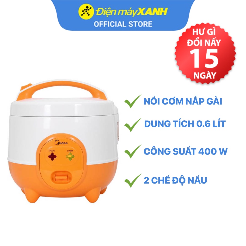 Nồi cơm điện nắp gài Midea MR-CM06SD 0.6 lít  400 W lòng nồi chống dính - Chính hãng BH 12 tháng