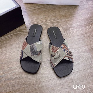 Dép lê nữ quai chéo thổ cẩm