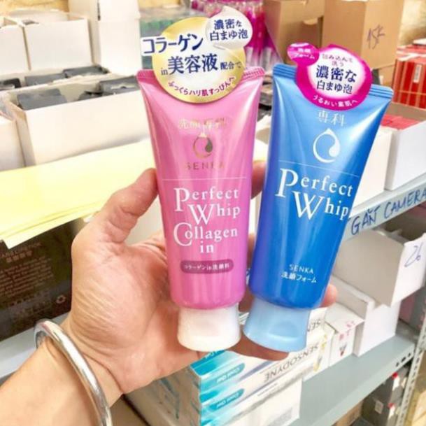 Sữa rửa mặt Shiseido Senka Perfect Whip Collagen in 120g, sữa rửa mặt perfect whip xanh hồng nội địa Nhật Bản