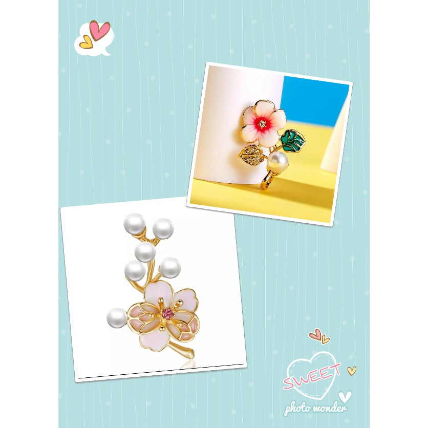 Trâm cài áo cành hoa mai, đào đính đá và hạt châu