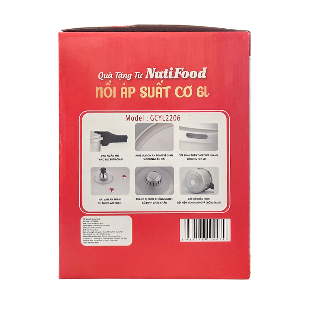 Nồi Áp Suất Cơ Green Cook GCYL2206 - Dung tích 6L (Quà tặng từ Nutifood)