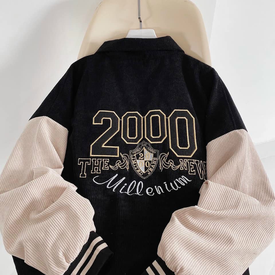 Áo Bomber Nhung Gân Thêu 2000 form rộng ulzzang áo khoác Nhung nam nữ cực đẹp Guvia Unisex