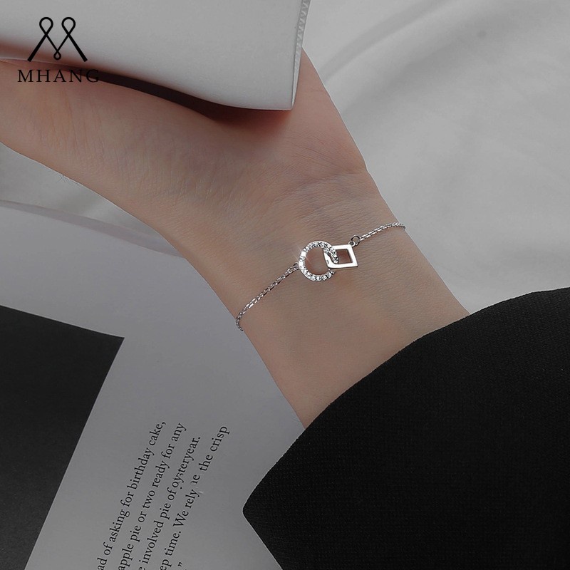 Vòng Đeo Tay Khóa Tròn Đính Kim Cương Đơn Giản Thời Trang Phong Cách Hàn Quốc