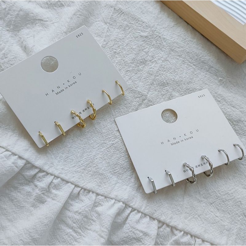 Bộ 3 khuyên tai nữ nam tròn đơn giản Hàn Quốc
