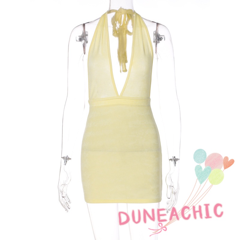 DUNEA Đầm sát nách cổ chữ V thiết kế hở lưng quyến rũ