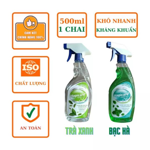 Chai xịt khử khuẩn Hapicare+ 500ml / Xịt rửa tay khô sát khuẩn / Dung dịch khử khuẩn