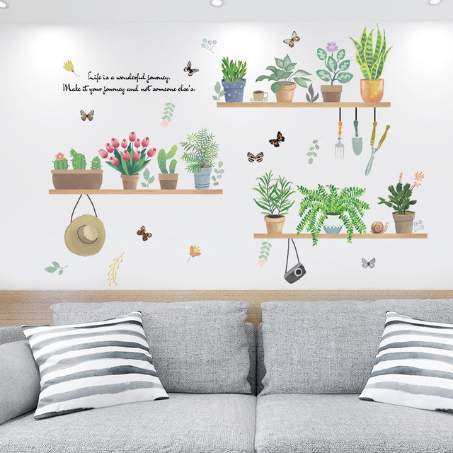 Decal Dán Tường Cây Xanh, Chậu Hoa Nhỏ