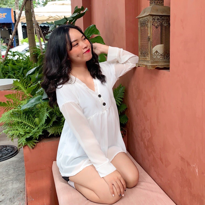 ÁO BABYDOLL VOAN NÚT GIẢ GỖ (ảnh thật/sẵn)