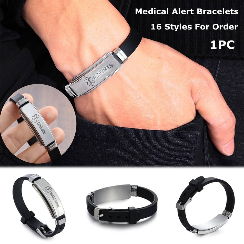 [Hàng mới về] Vòng tay cảnh báo y tế dây silicone mặt thép không gỉ thời trang cho nam và nữ