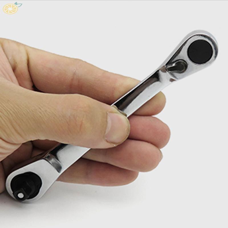 Cờ lê hai đầu tay cầm màu đen và bạc 107mm ren 1/4&quot; đảo chiều nhanh