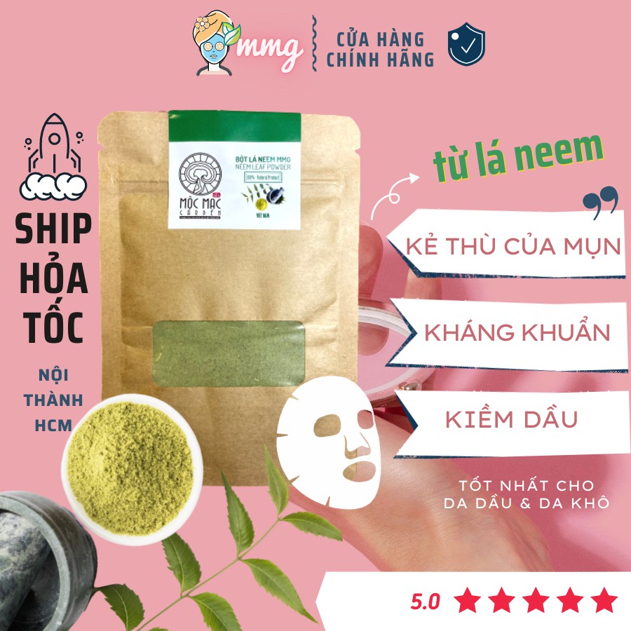 100GR Bột lá neem nguyên chất Organic MMG - Bột handmade - Túi giấy