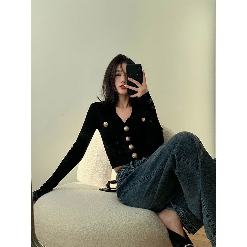 Áo Cardigan Dệt Kim Tay Dài Cổ Chữ V Dáng Ôm Thời Trang Mùa Thu Cho Nữ