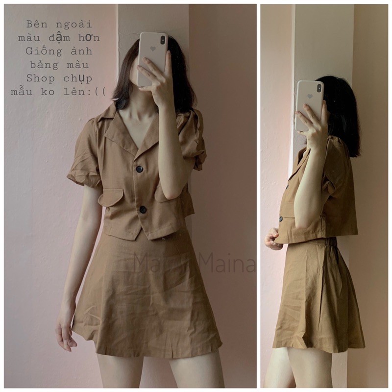 SET ĐŨI CROPTOP &amp; CHÂN VÁY CHỮ A Maina