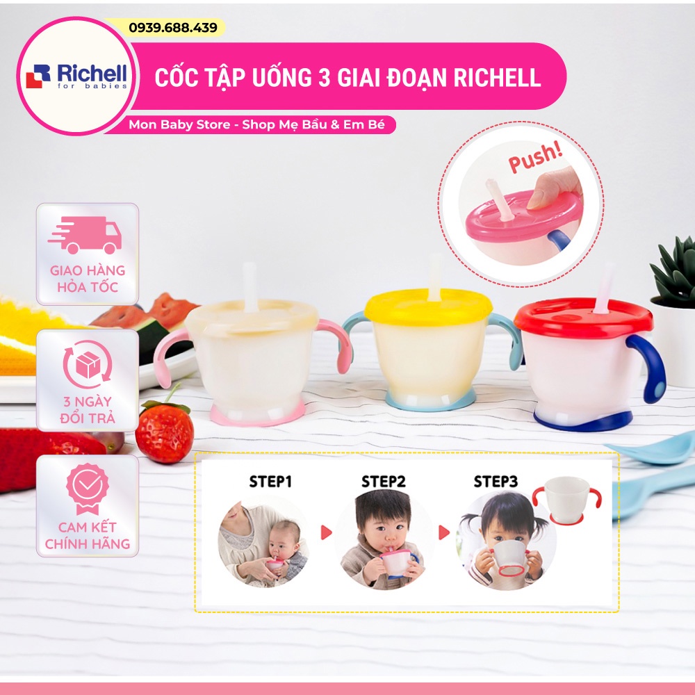 [Chính Hãng] Cốc tập uống 3 giai đoạn Richell Nhật Bản - bình tập uống nước cho bé