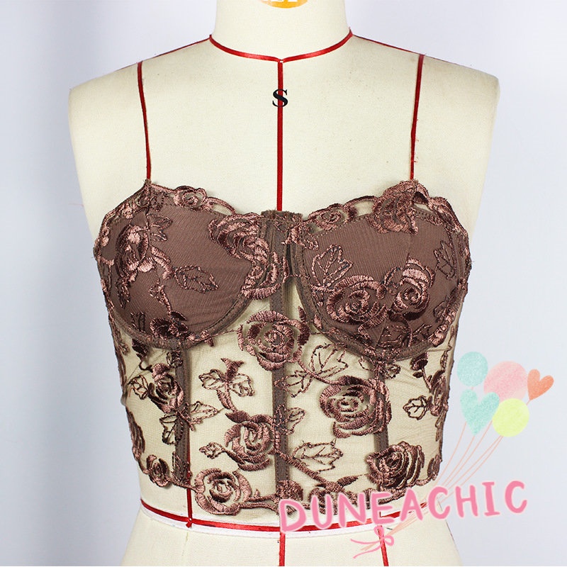 DUNEA Áo ống không tay phối ren quyến rũ thời trang cho nữ