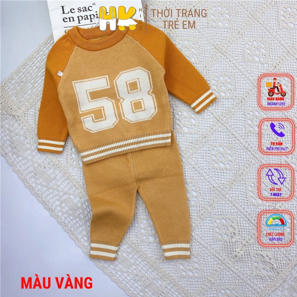 Bộ len số thể thao cho bé trai từ 0-3 tuổi, chất len 2 lớp cao cấp mềm mịn - HK KIDS (mã 8215)