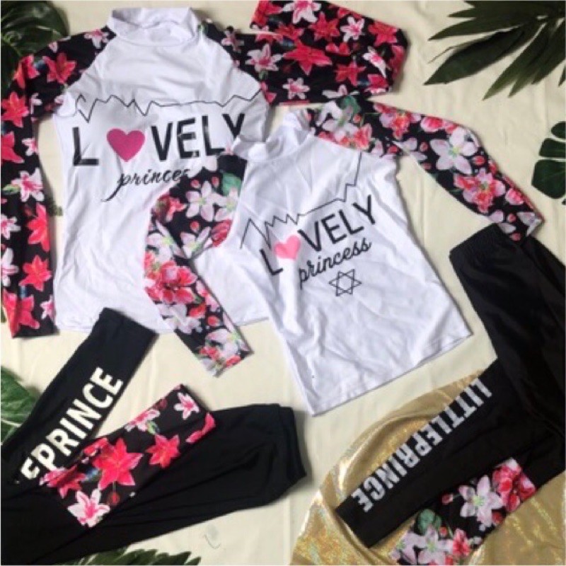 Đồ bơi dài tay quần dài hoa trắng cho mẹ và bé | BigBuy360 - bigbuy360.vn