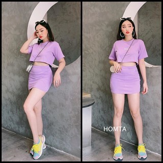Set Áo Croptop Kèm Chân Váy Thêu Basic