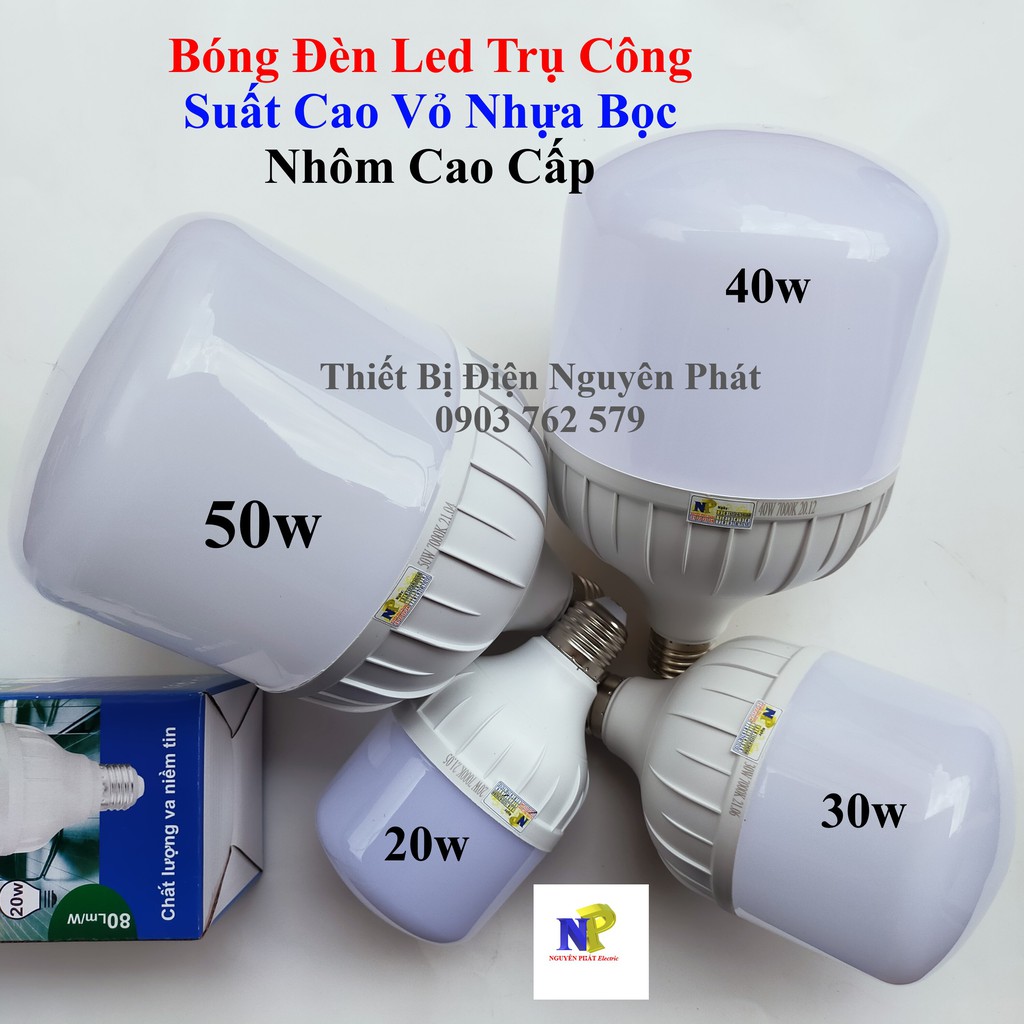 [Nguyên Phát] Bóng Đèn Led Trụ Công Suất Cao Vỏ Nhựa Bọc Nhôm Cao Cấp E27 - Tiết Kiệm Năng Lượng