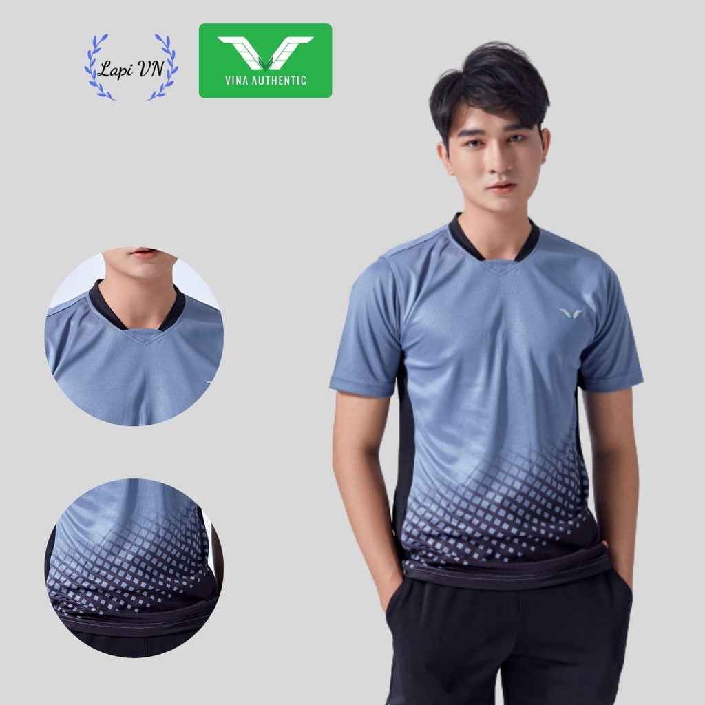 Áo Cầu Lông Nam Cổ Tròn AVT03 Vina Sport, Chất Thun Poly Thấm Hút Mồ Hôi, Thoáng Mát, Co Dãn Tốt, Full Size, Đồ Tập Gym