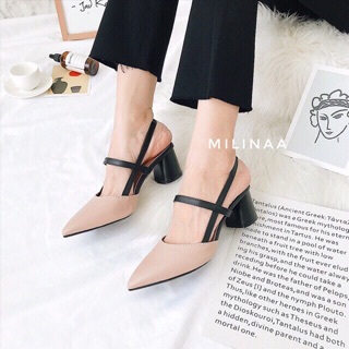 Giày công sở da mờ hở gót