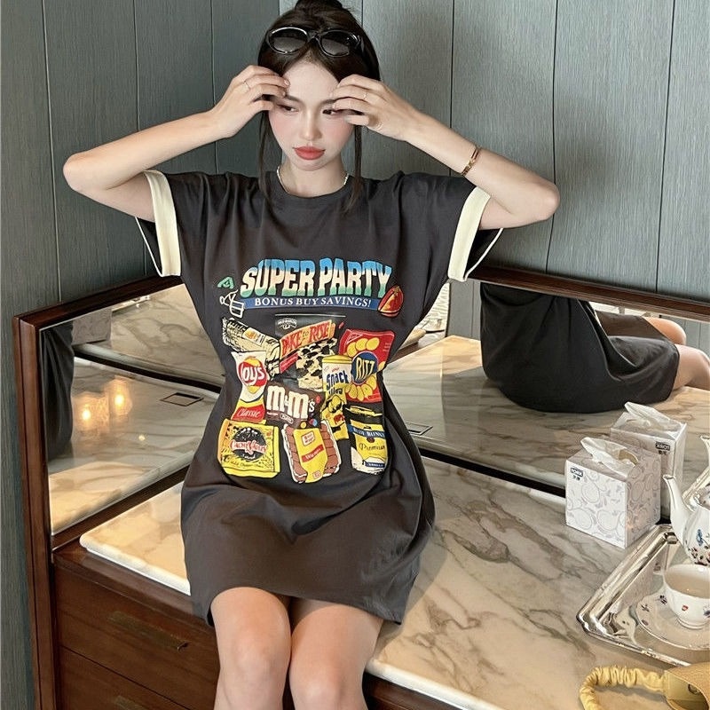 Đầm Thun Ngắn Tay Form Rộng Thời Trang Mùa Hè Hàn Quốc Cho Nữ