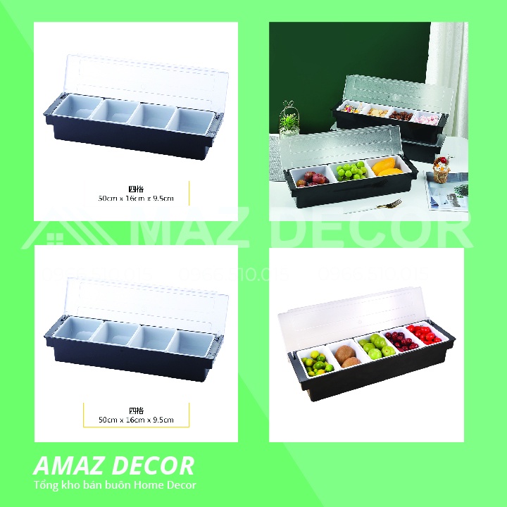 SALE GIÁ SỈ TẠI XƯỞNG Khay topping 3-4-5-6 ngăn chứa đựng đồ hoa quả decor, thạch nhựa có nắp đậy