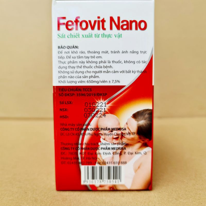 Fefovit Nano giúp bổ sung sắt, tăng cường lưu thông máu cho phụ nữ mang thai - Hộp 100 viên