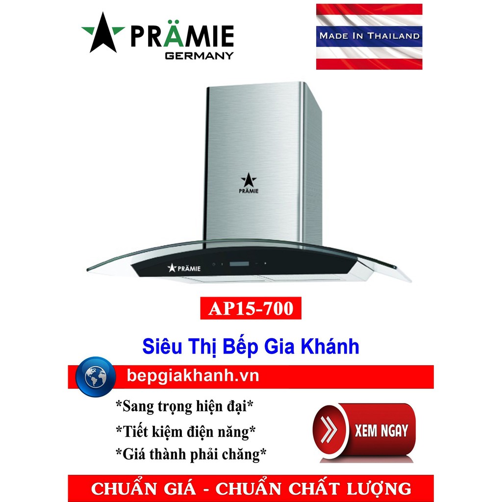 Máy hút mùi kính cong 70cm Pramie AP15-700 nhập khẩu Thái Lan
