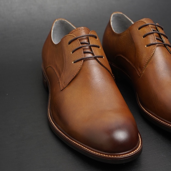 Giày tây công sở nam màu nâu Derby POSTMAN Brown, giày văn phòng da thật TONKIN