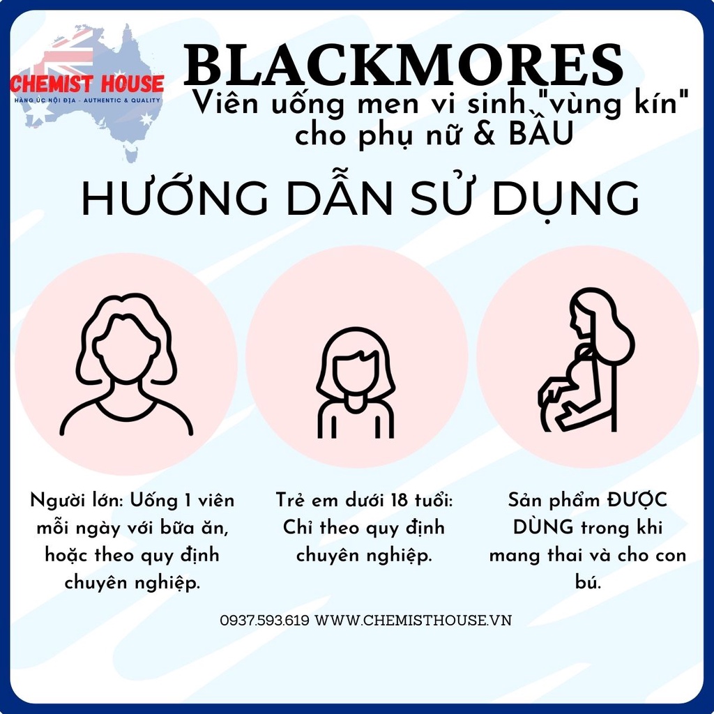 [Hàng Chuẩn ÚC] Viên uống men vi sinh &quot;vùng kín&quot; cho phụ nữ &amp; BẦU- BLACKMORES PROBIOTICS FLORA