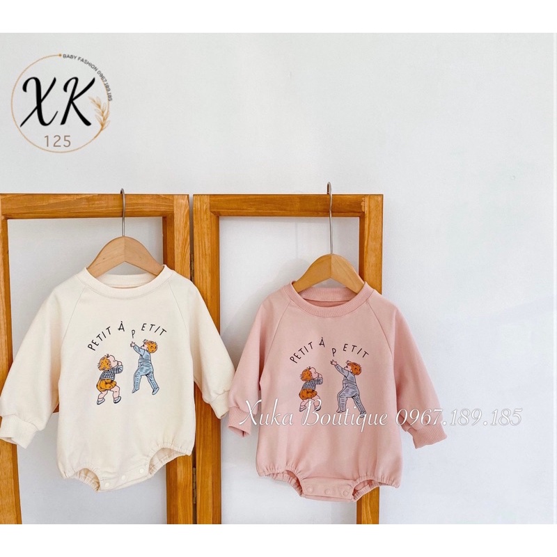 Bodysuit Nỉ Dài Tay In Hình Petit đáng yêu cho bé 0-2 Tuổi | Body Sơ Sinh Cao Cấp