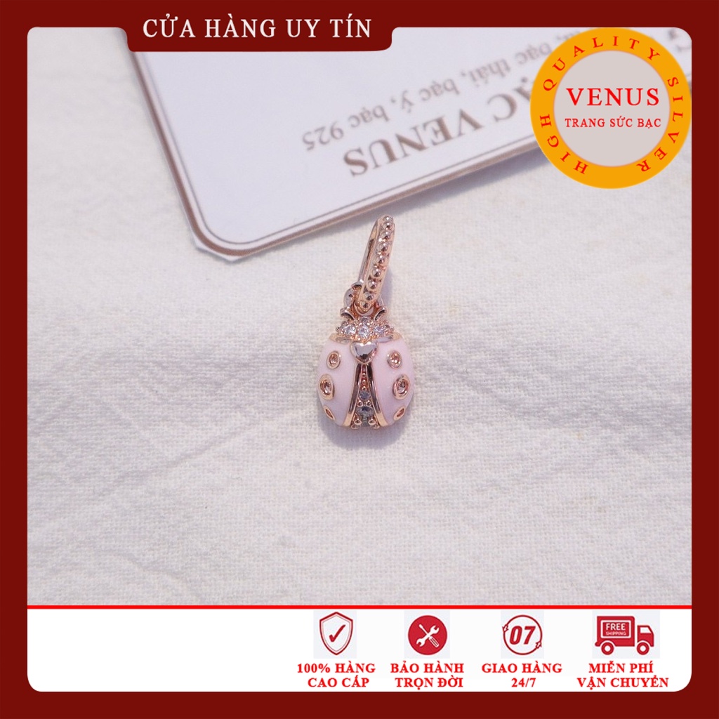 Charm treo con bọ rùa may mắn bạc 925 màu rose gold- Trang sức bạc Venus