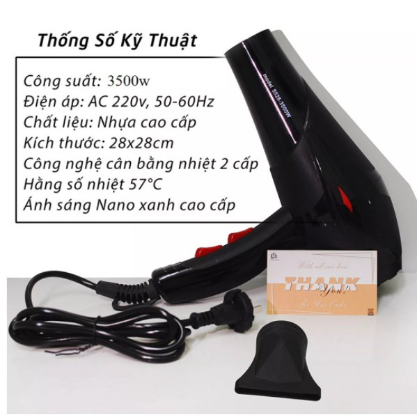 MÁY SẤY TÓC 2 Chiều Nóng Lạnh Công Suất Lớn-3500W ( tặng kèm đầu thổi)