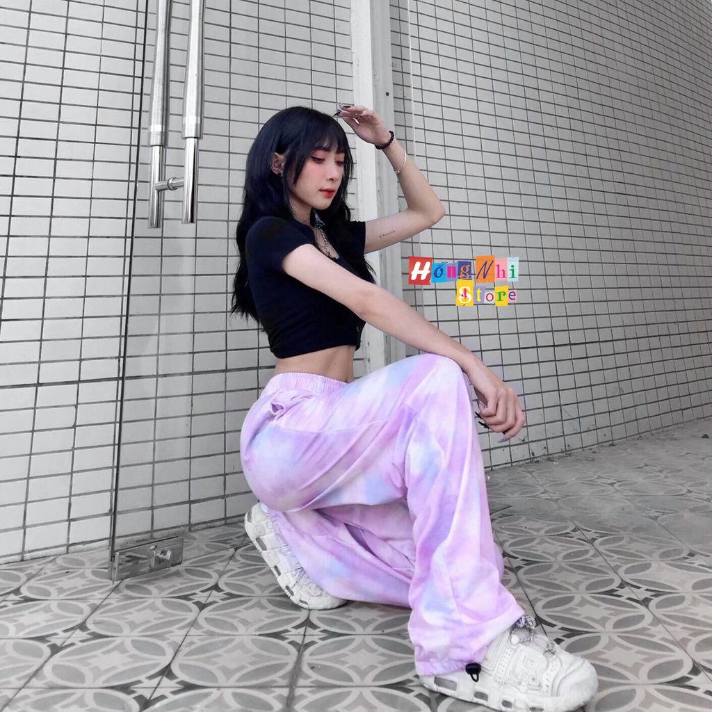 Quần Jogger 3D Ulzzang Unisex Jogger Loang Màu Dây Rút Lai Ống Rộng Màu Tím - MM