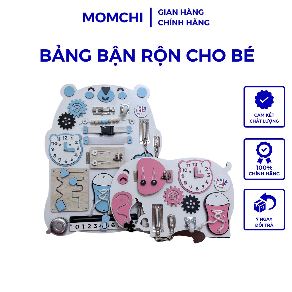 Bảng bận rộn cho bé BUSY BOARD hình con voi, con gấu 2 màu hồng, xanh