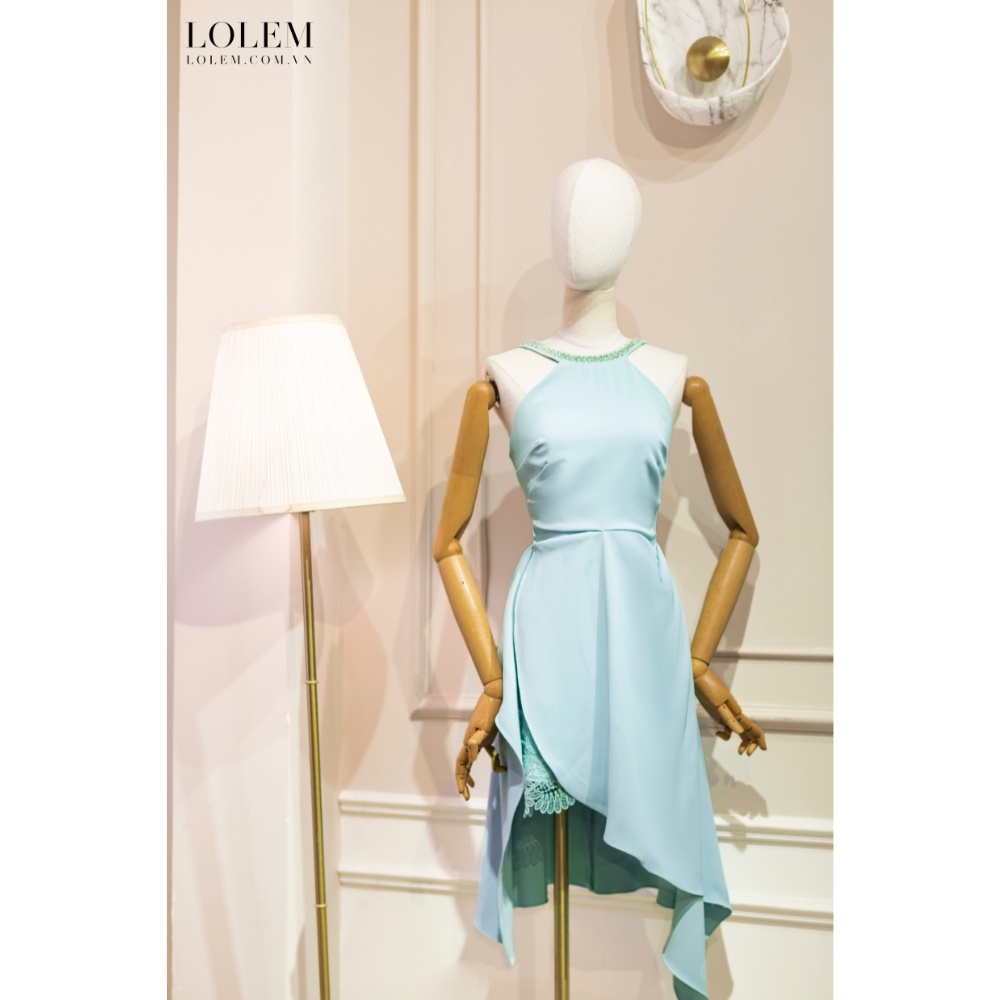 Đầm nữ đầm dự tiệc LOLEM DX323 thiết kế cổ yếm đính đá pha lê cao cấp