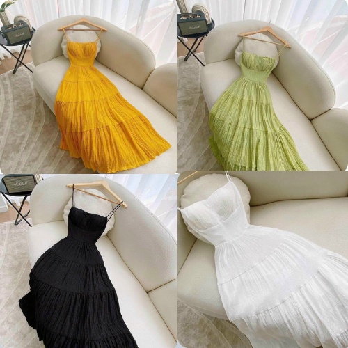 Đầm maxi hai dây xốp thắt dây ở lưng 4 màu cho nàng đi biển vào dịp hè này