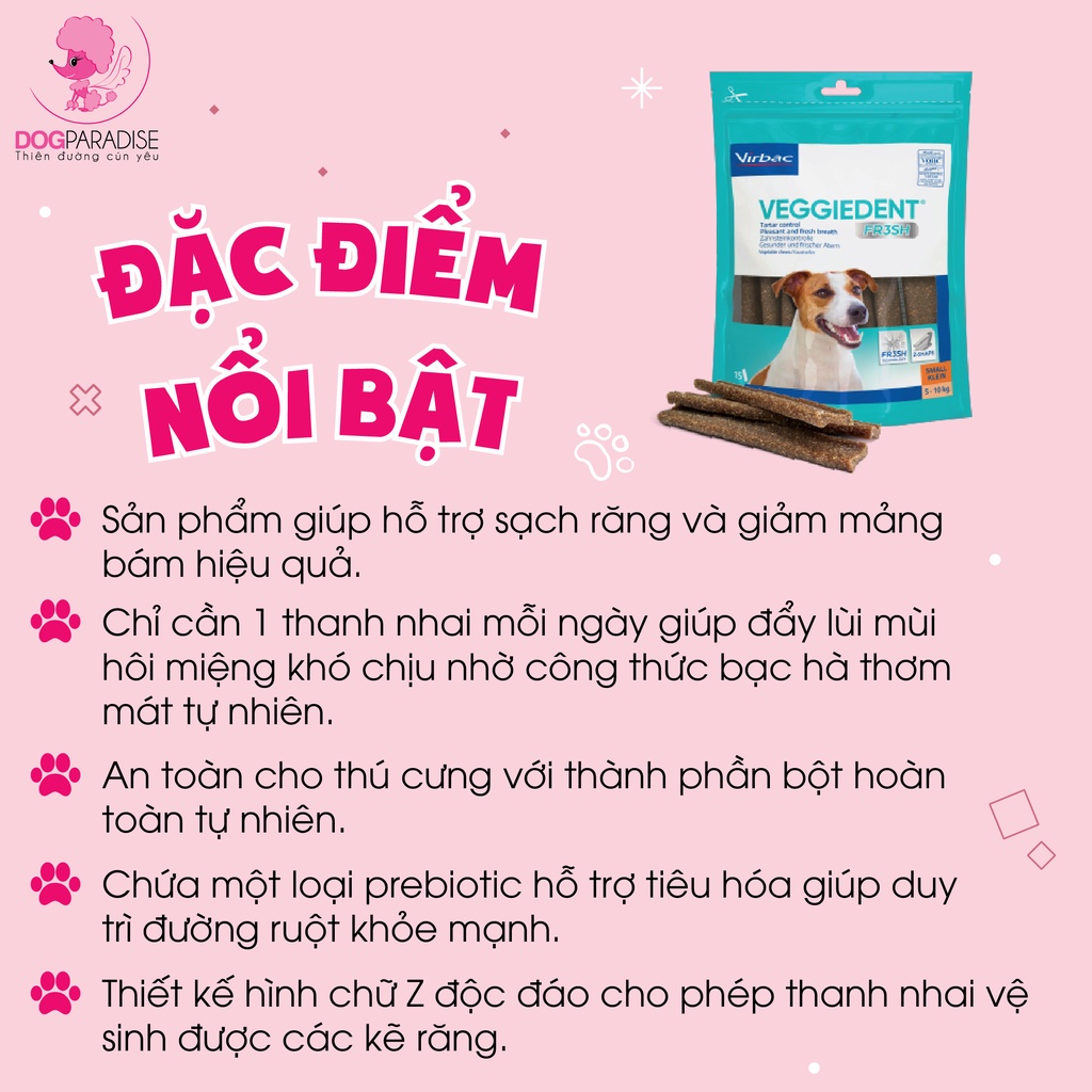 Thanh nhai sạch răng, thơm miệng cho chó VIRBAC VEGGIEDENT FRESH  - Dogparadise