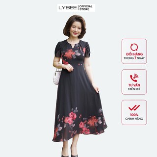 Đầm trung niên LYBEE váy dáng xòe chất voan tơ cao cấp mã 381